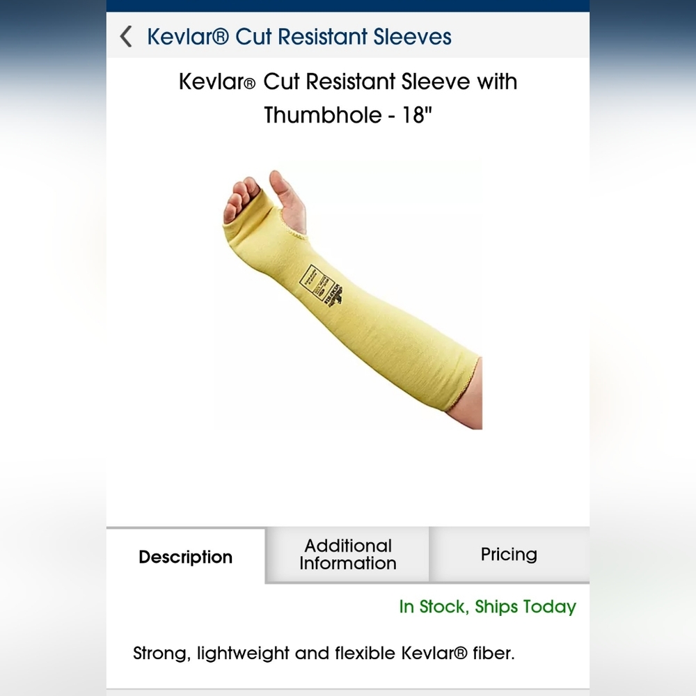 Kevlar Cut-resistant Sleeve 18" With Thumb Hole - Set of 2 Sleeves